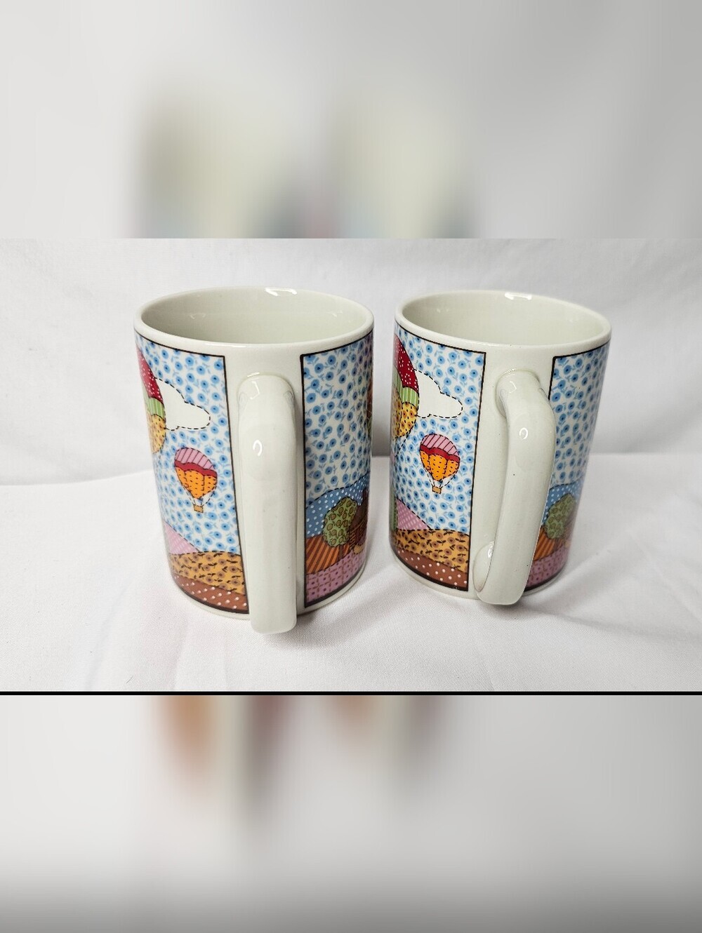 Vintage Otagiri Japan Hot Air Balloon Mug Set of 2 Ceramic Coffee Cups Village⁷ - Picture 3 of 7